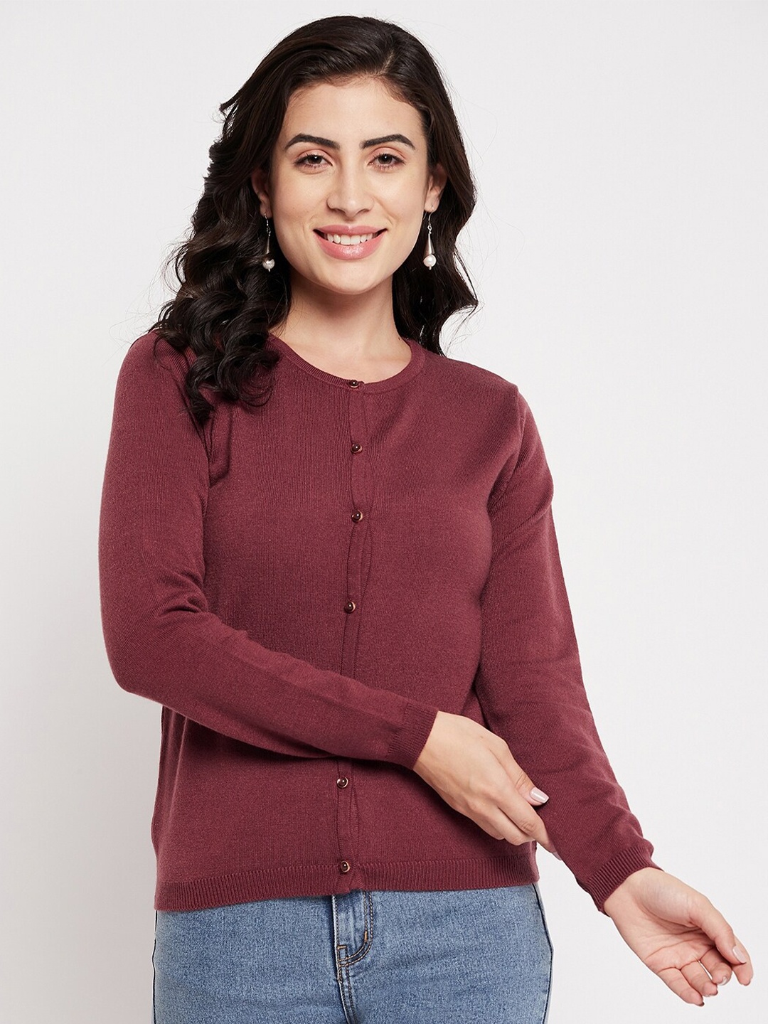 

Madame Women Brown Solid Woolen Cardigan