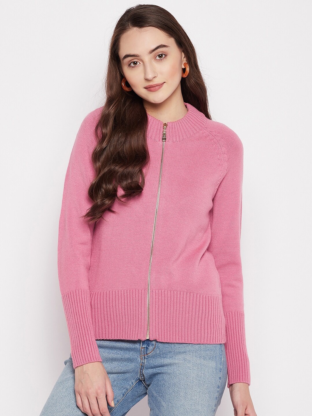

Madame Women Pink Solid Woolen Cardigan