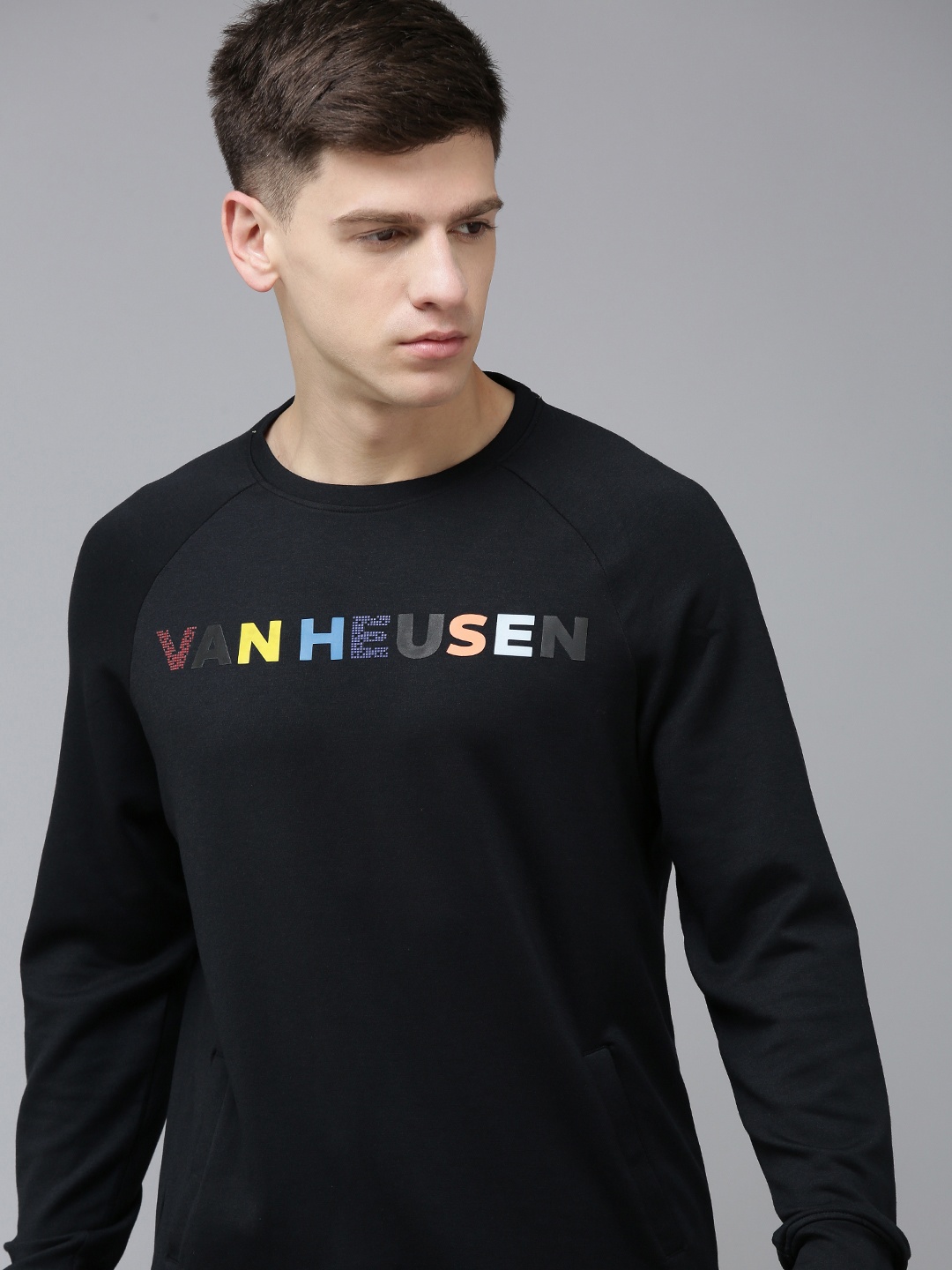 

Van Heusen Flex Men Brand Logo Printed Raglan Sleeves Sports Sweatshirt, Navy blue
