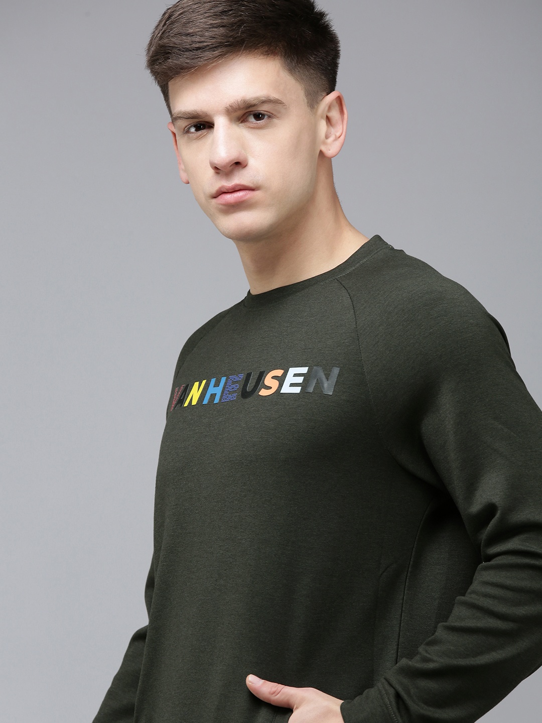 

Van Heusen Flex Brand Logo Printed Outdoor Sweatshirt, Olive