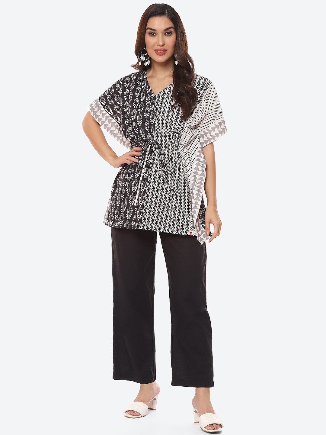 

Biba Women Black & White Printed Cotton Blend Night suit
