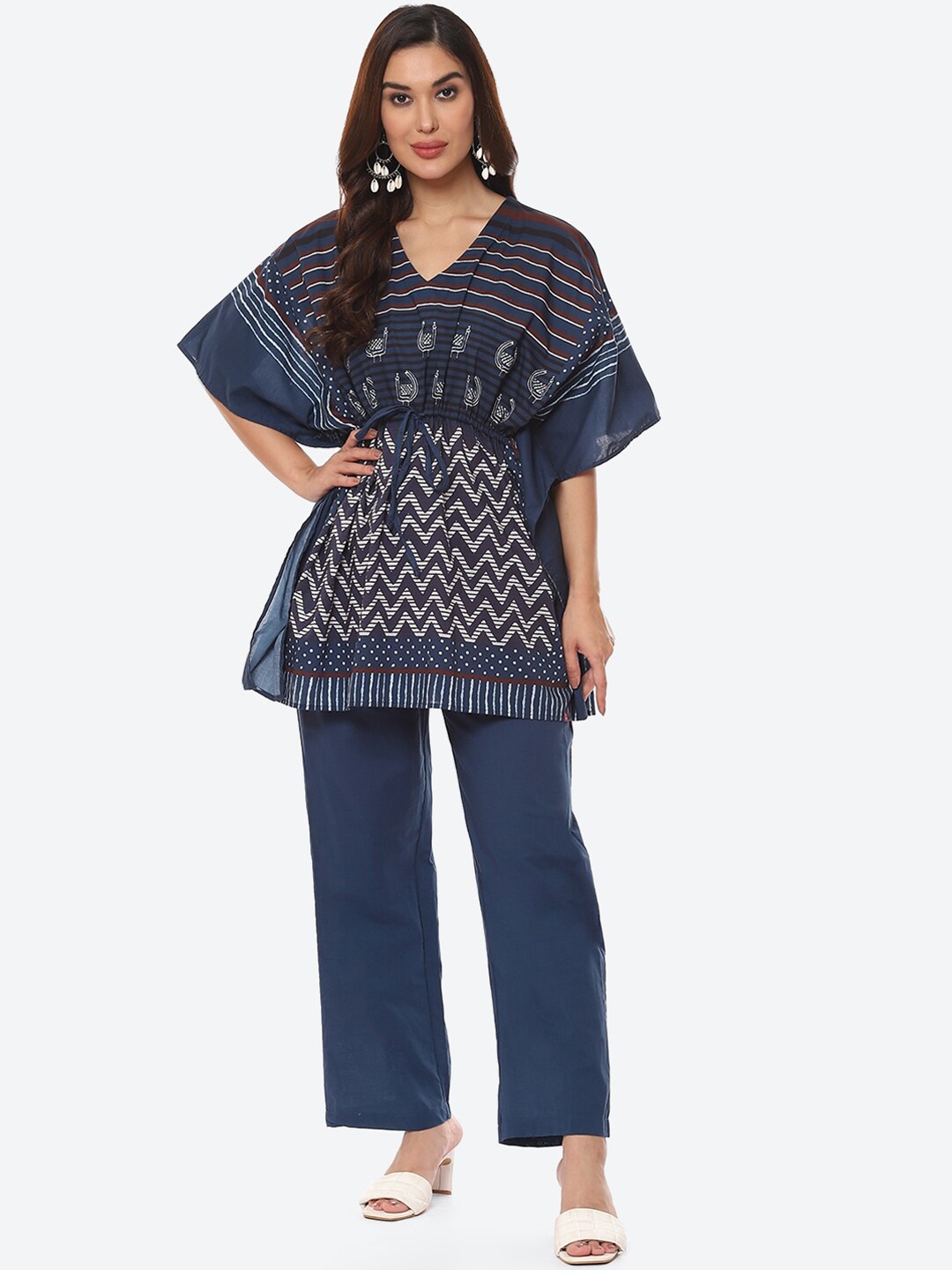 

Biba Women Navy Blue & White Printed Cotton Blend Night suit