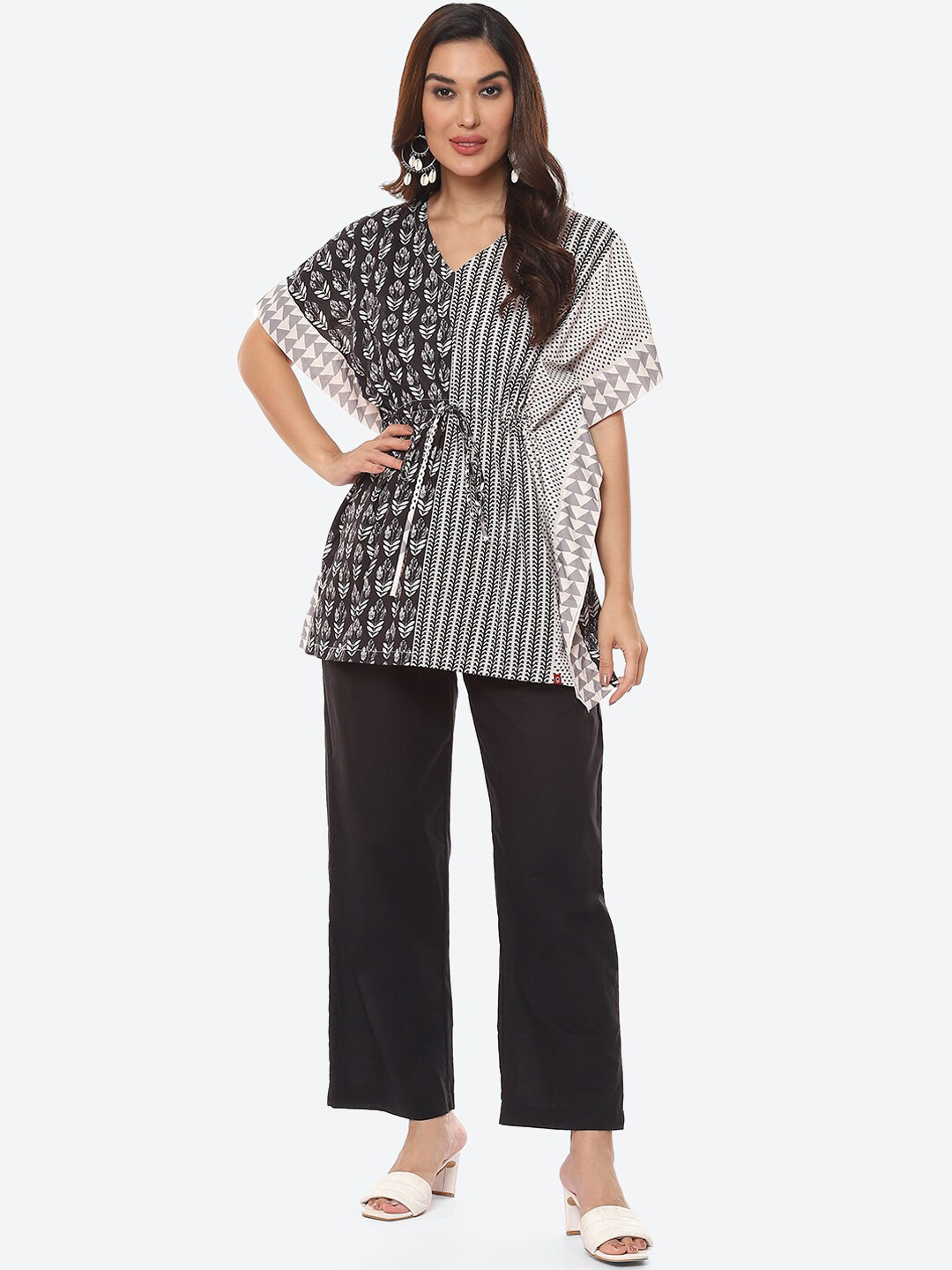 

Biba Women Black & Off White Printed Cotton Blend Night suit