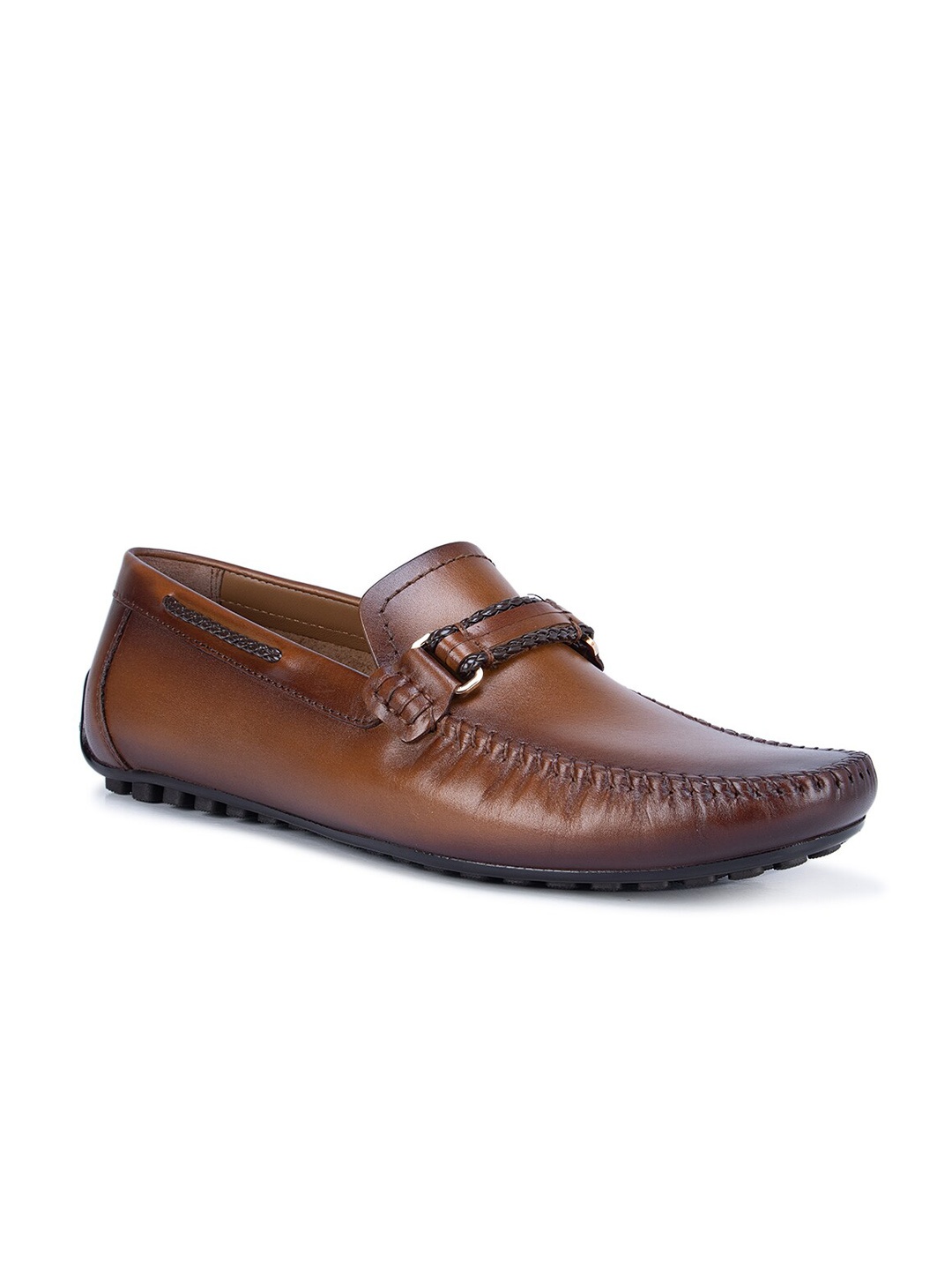 

ROSSO BRUNELLO Men Tan Solid Leather Formal Loafers