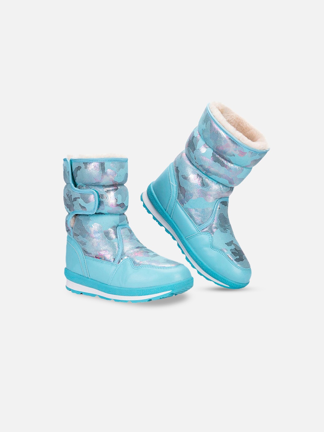 

Little Surprise Box LLP Kids Blue & Silver Coloured Printed Winter/Snowboots