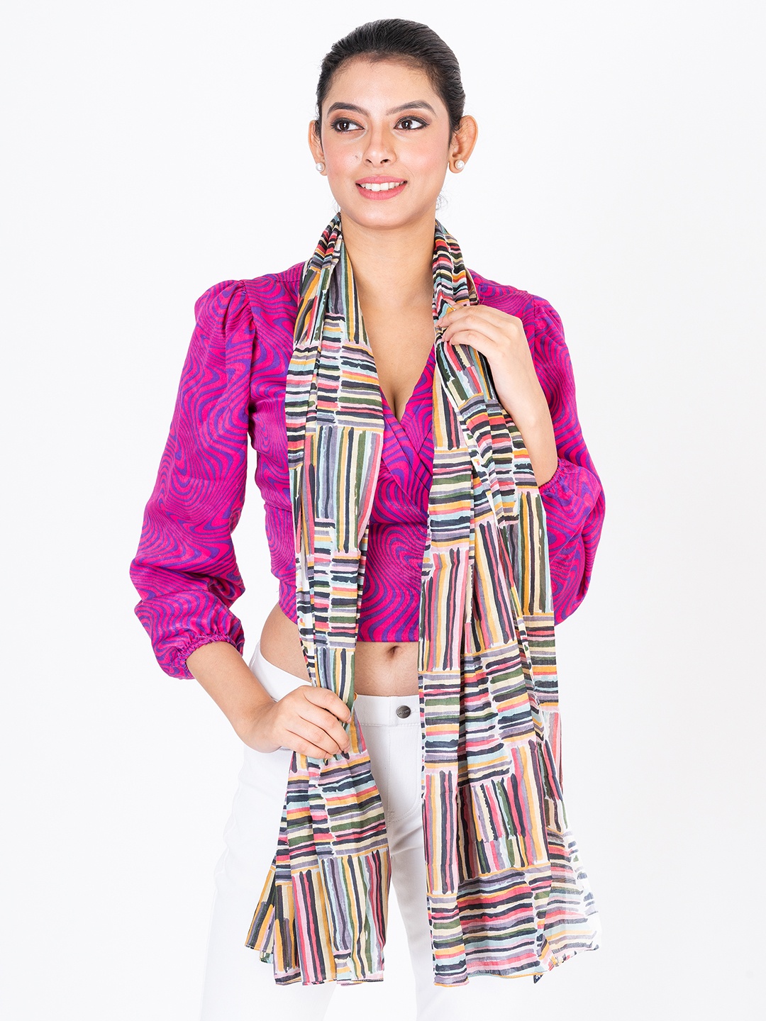 

AQVA Women Purple & Blue Printed Cotton Scarf