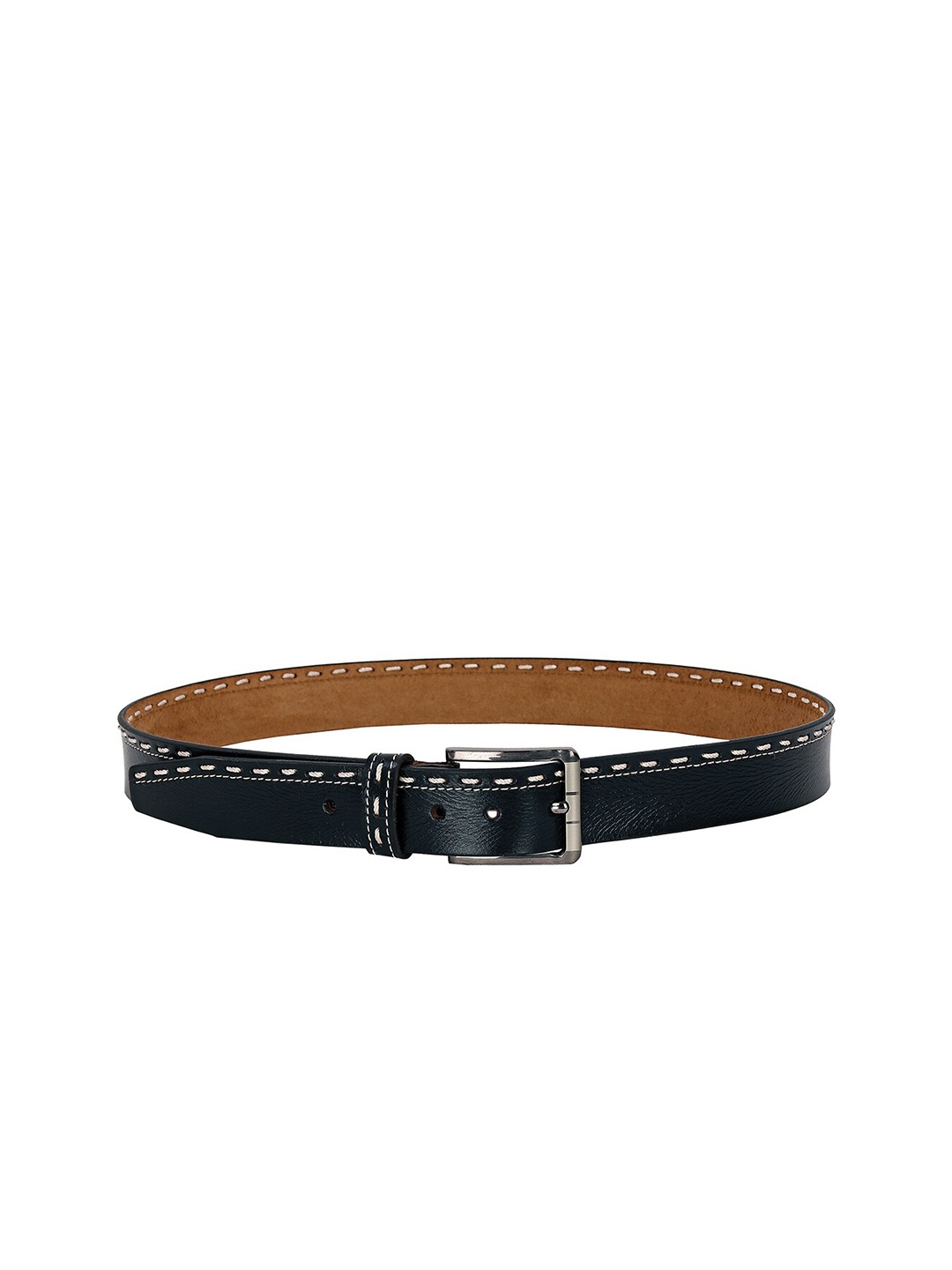 

Leather World Men Black Textured Leather Belt