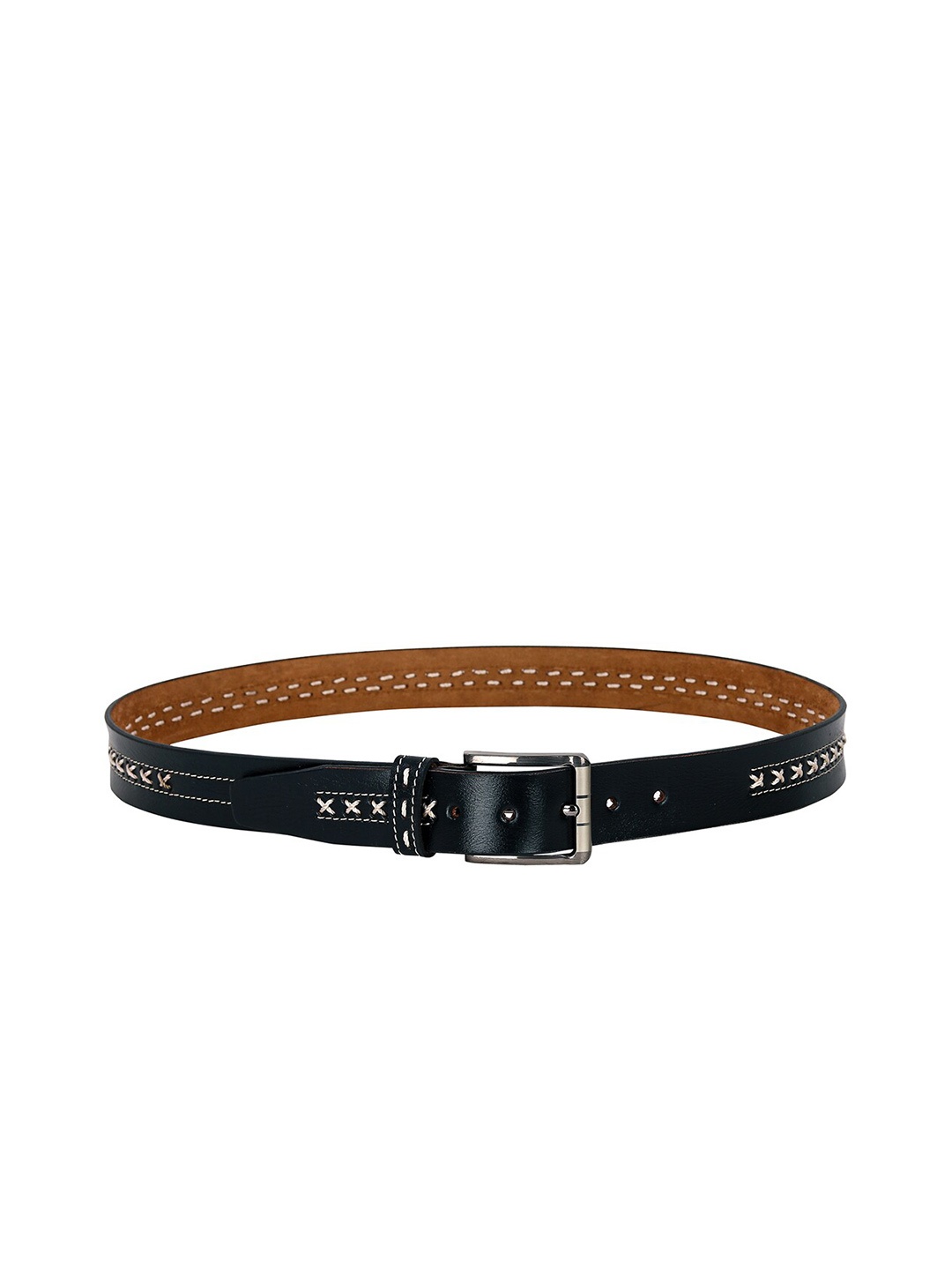 

Leather World Men Black Woven Design Leather Belt