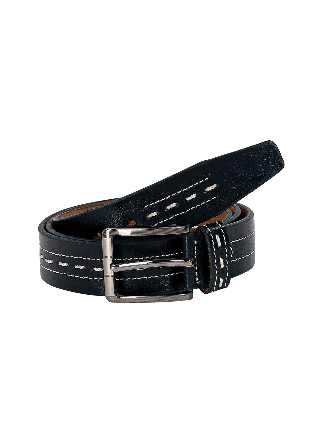 

Leather World Men Black Textured Leather Belt