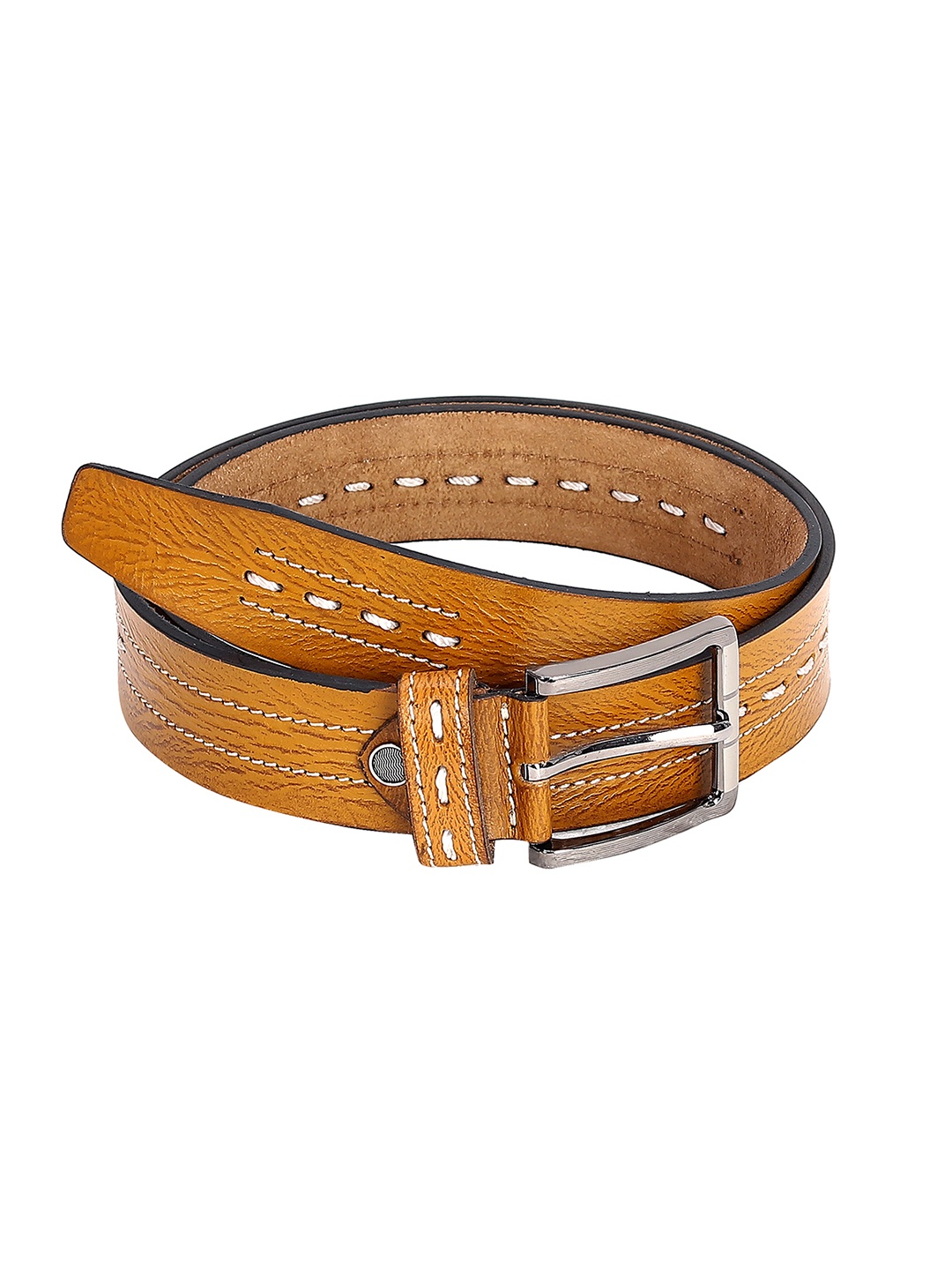 

Leather World Men Tan Textured Leather Belt