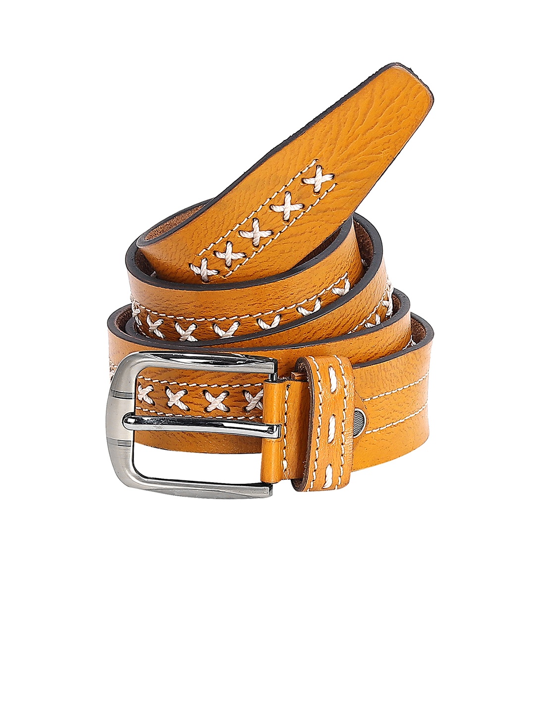 

Leather World Men Tan Textured Leather Belt