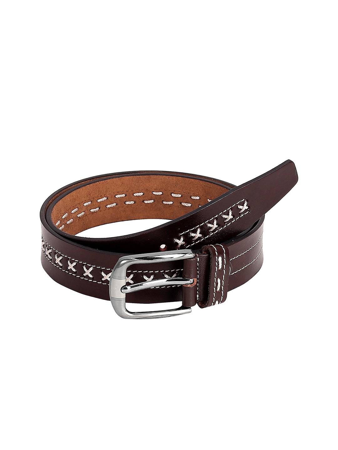 

Leather World Men Brown Textured Leather Belt