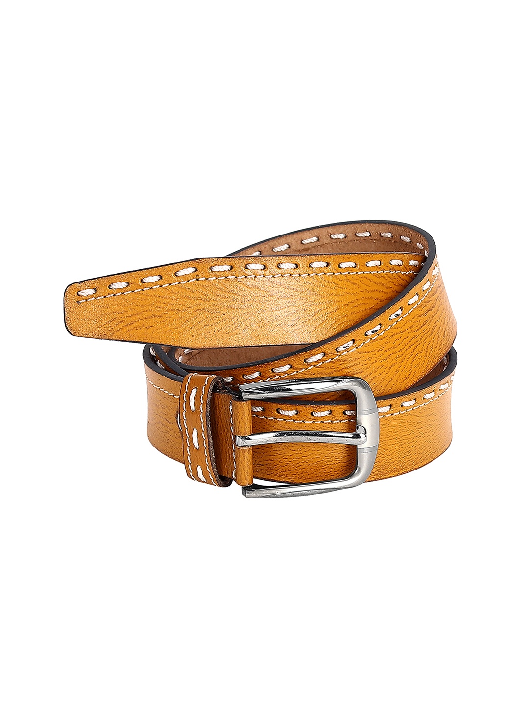 

Leather World Men Tan Textured Leather Belt