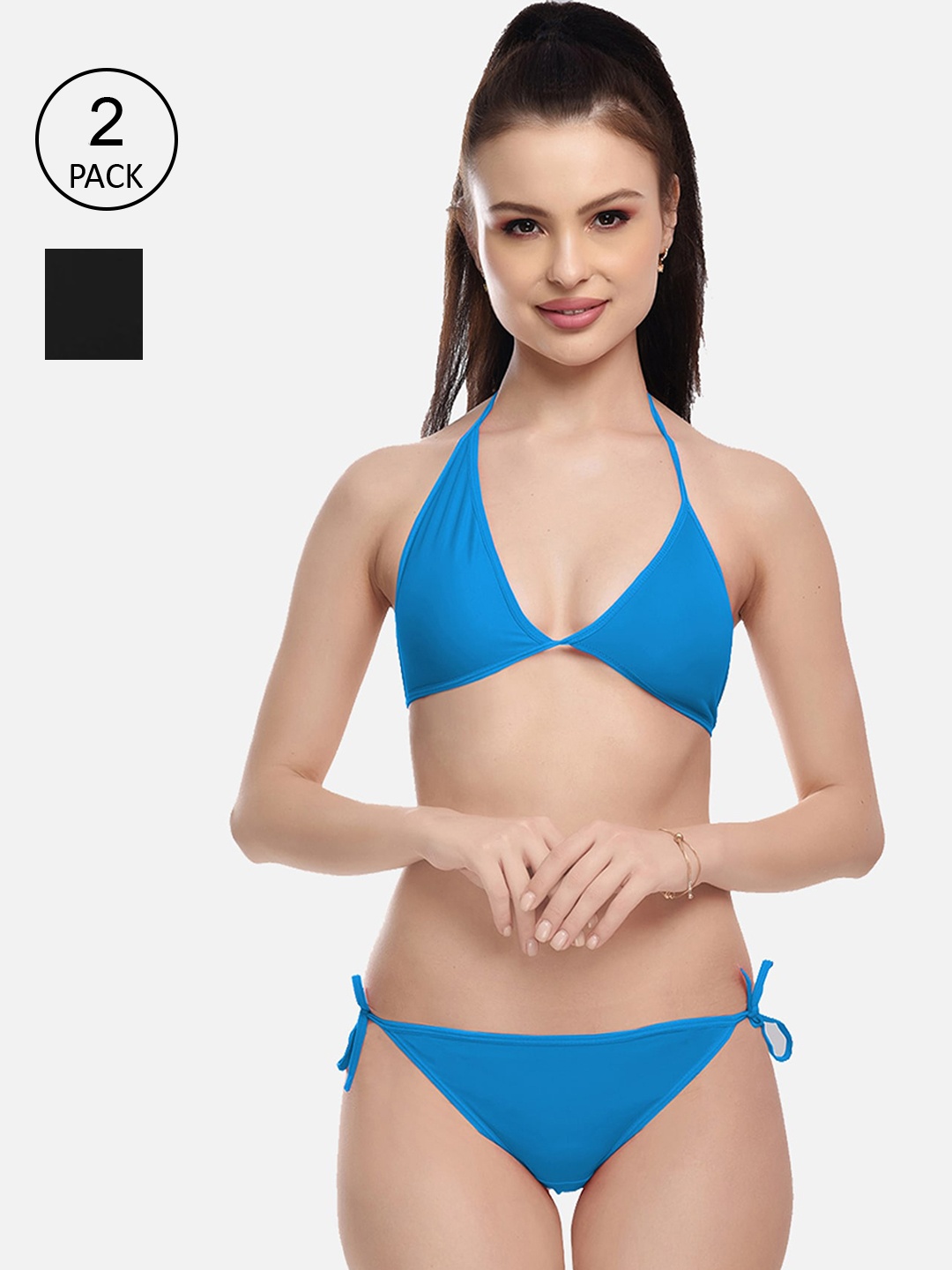 

FIMS Women Black & Blue Pack Of 2 Solid Lingerie Set