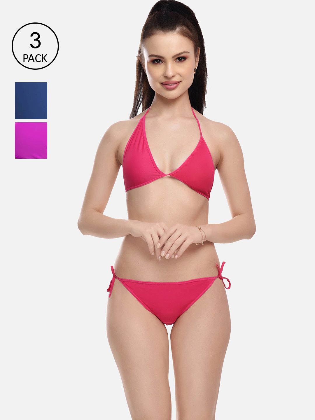 

FIMS Women Blue & Pink Pack Of 2 Self-Design Solid Lingerie Set