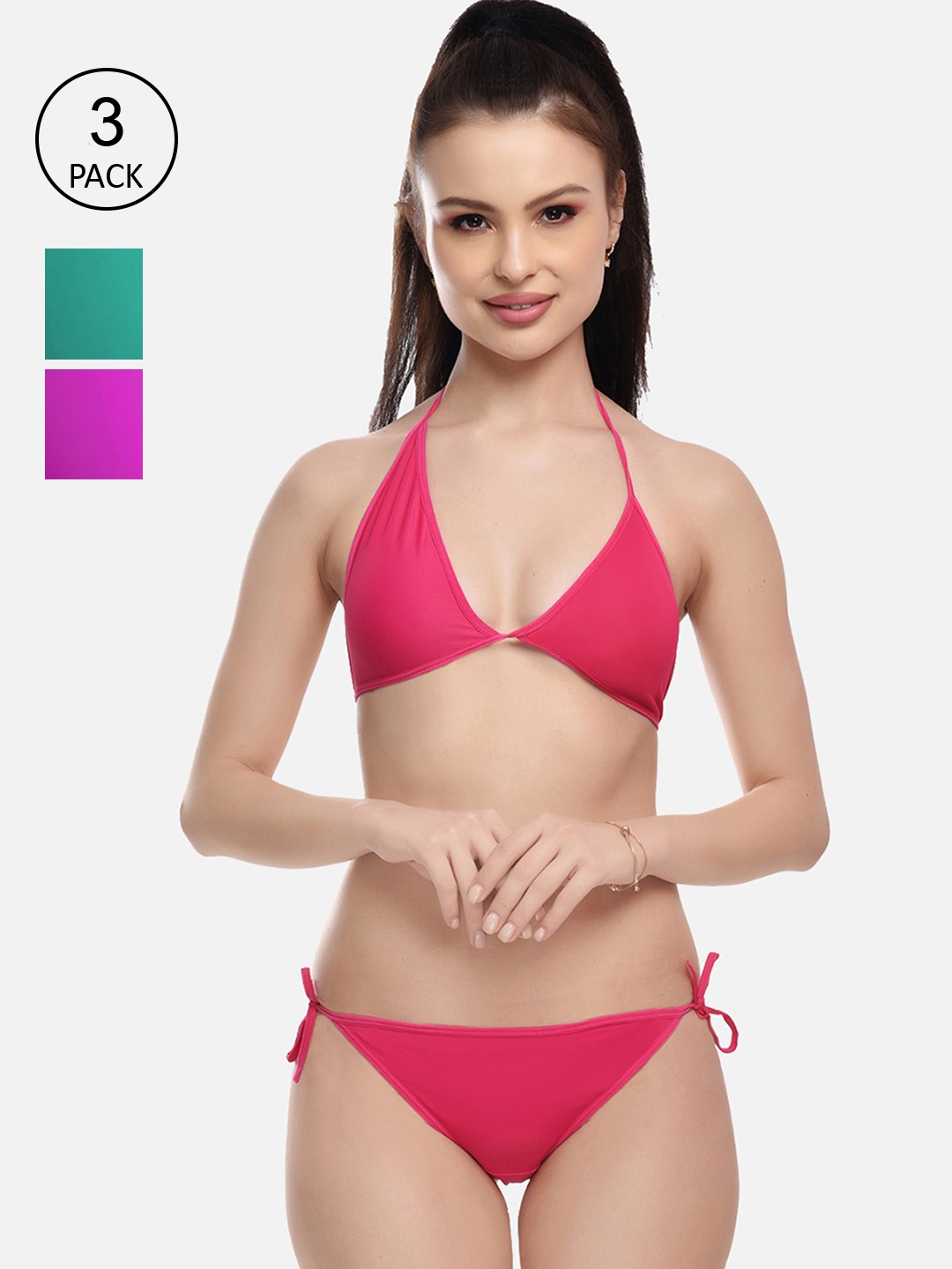 

FIMS Women Green & Purple Set of 3 Solid Lingerie Set