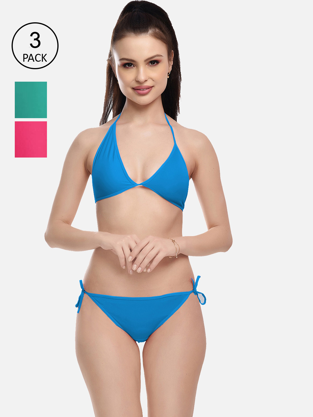 

FIMS Women Blue & Pink Pack Of 3 Solid Lingerie Set