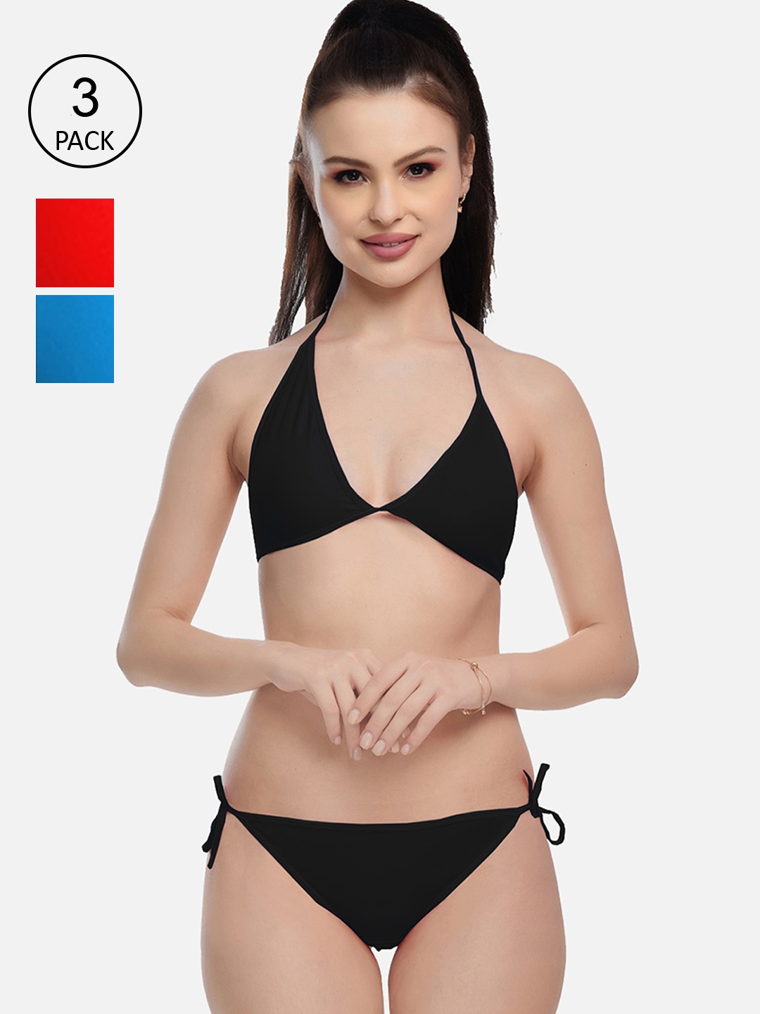 

FIMS Women Red & Blue Pack Of 3 Lingerie Set, Black
