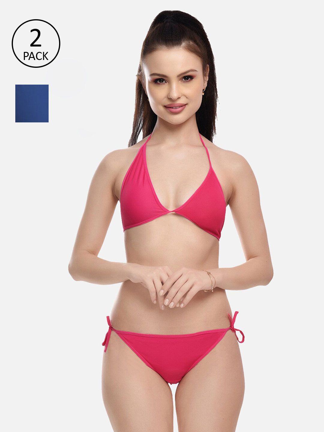 

FIMS Women Pink & Blue Pack Of 2 Solid Lingerie Set