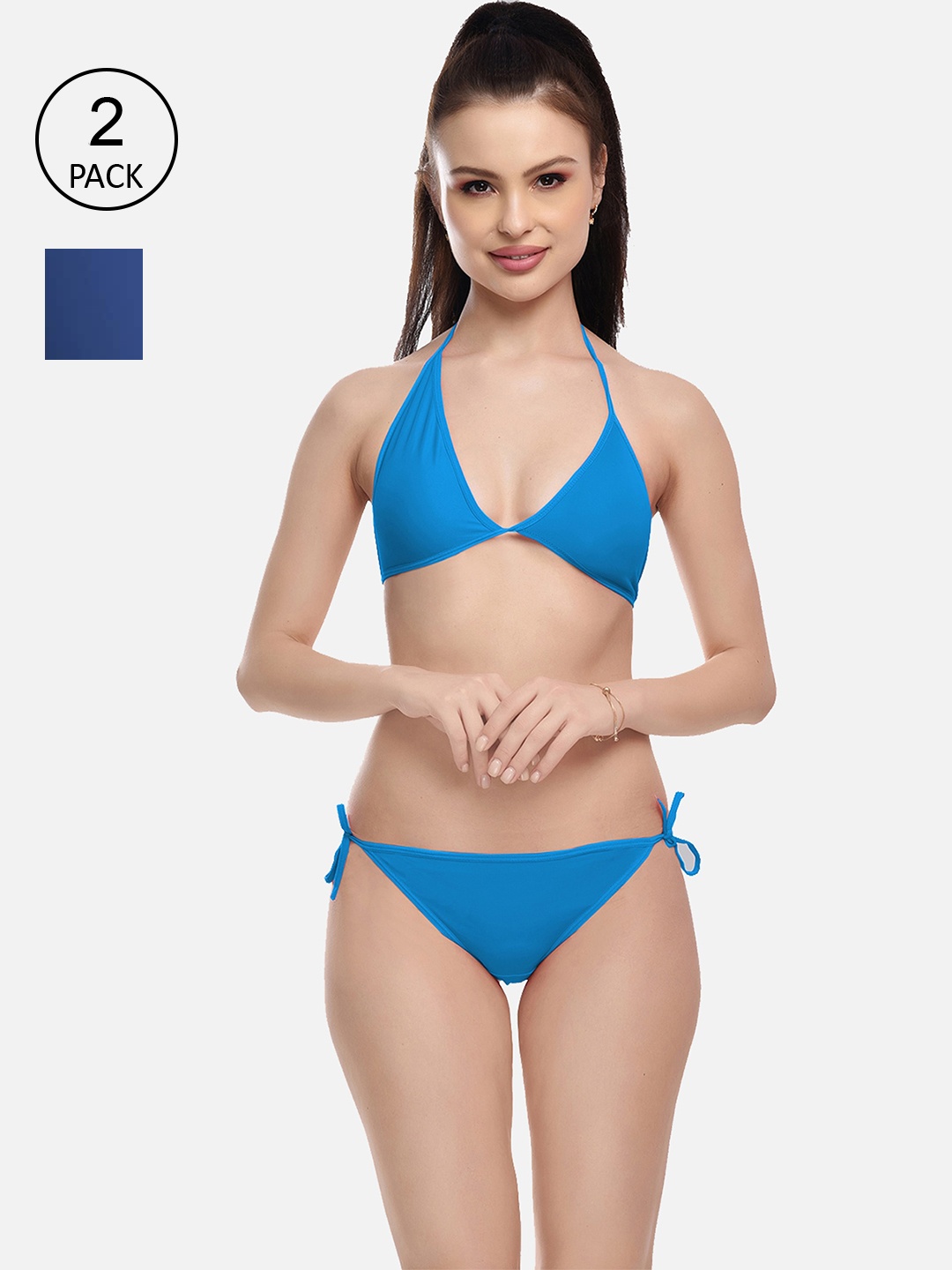 

FIMS Women Blue & Navy Blue Pack Of 2 Solid Lingerie Set