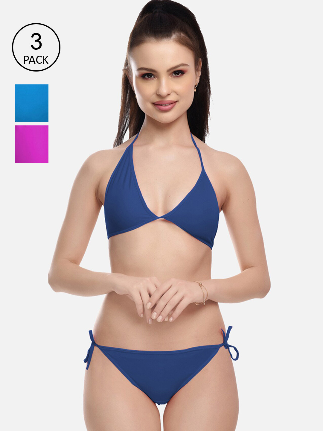 

FIMS Purple & Blue Women Pack Of 3 Solid Lingerie Set