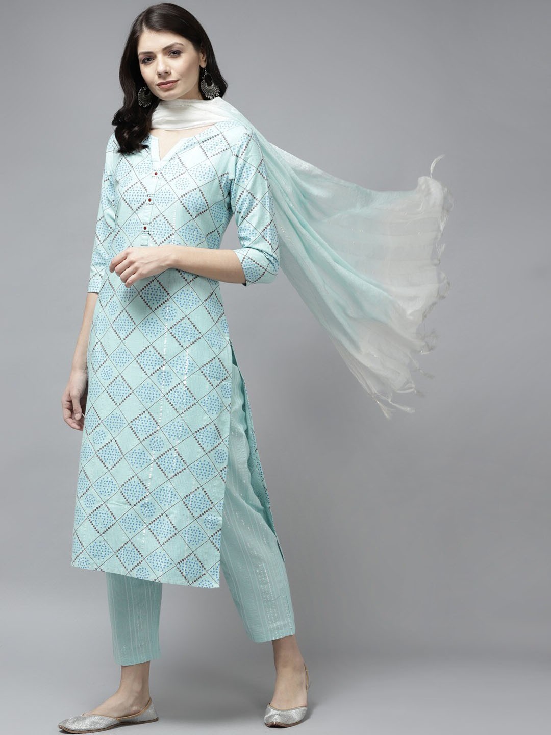 

Yufta Women Blue Ethnic Motifs Printed Kurta with Trousers & Dupatta