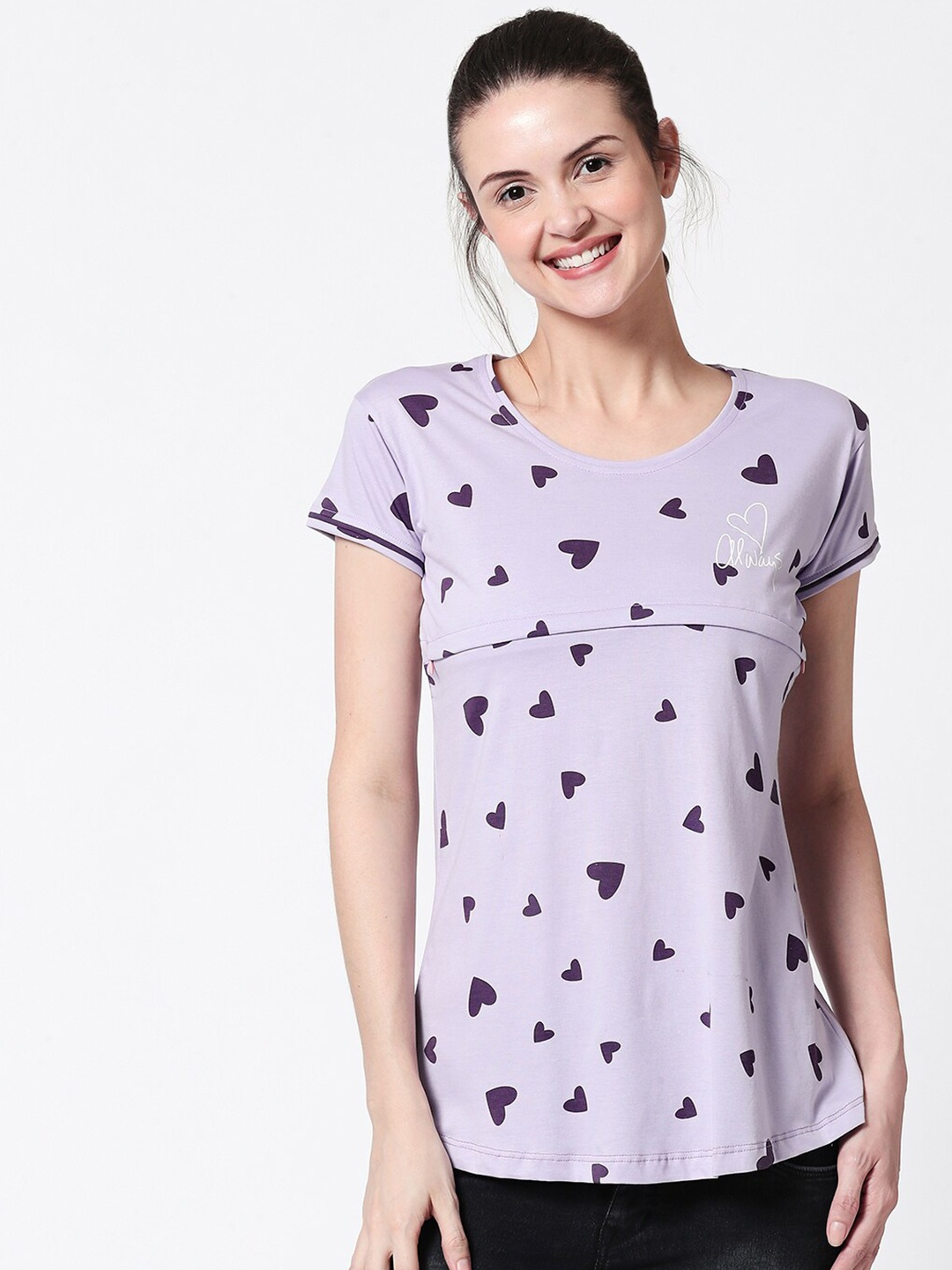 

Zeyo Women Violet & Lavender Geometric Print Maternity & Feeding Top