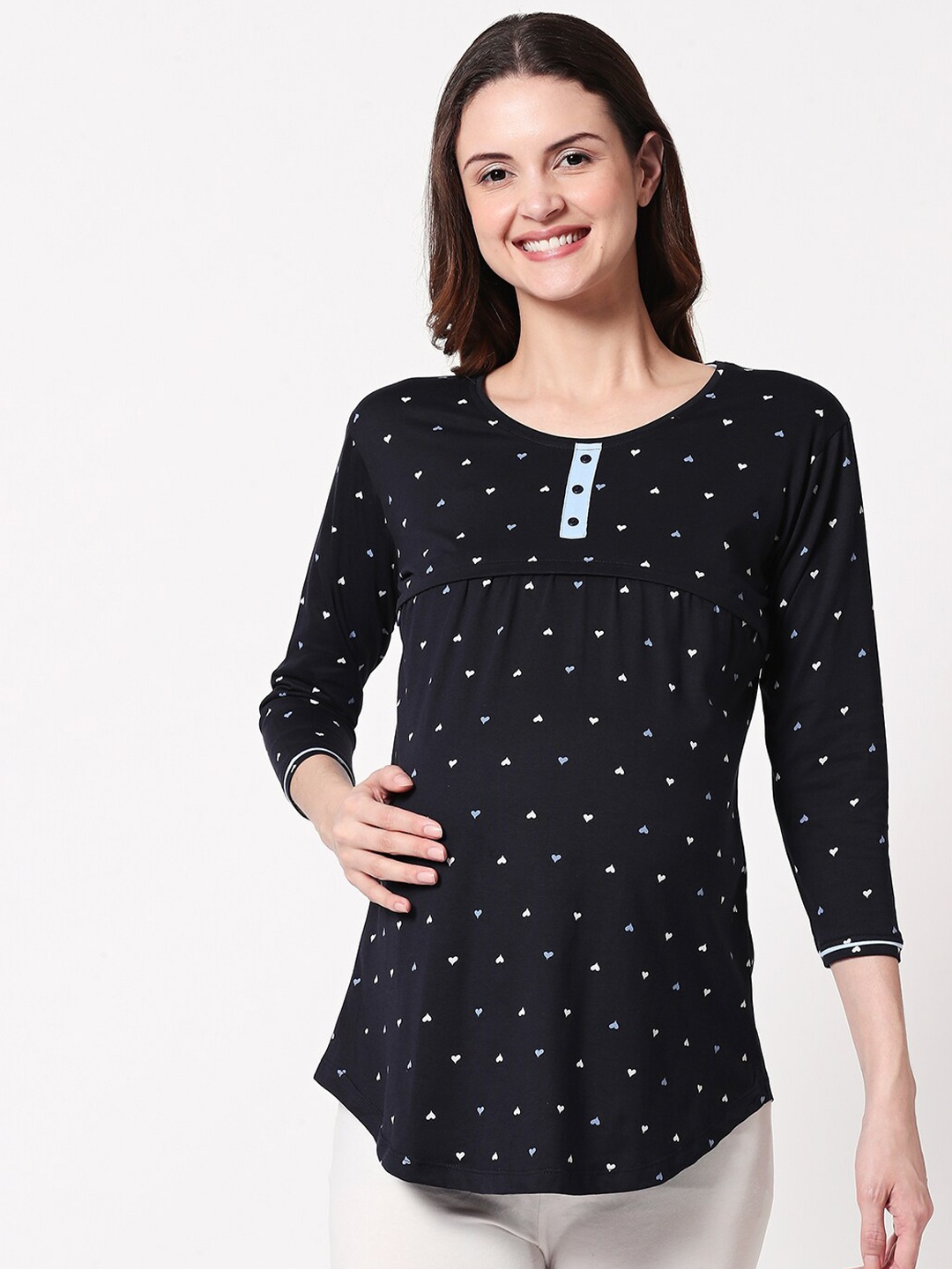 

Zeyo Navy Blue Geometric Print Maternity & Feeding Top