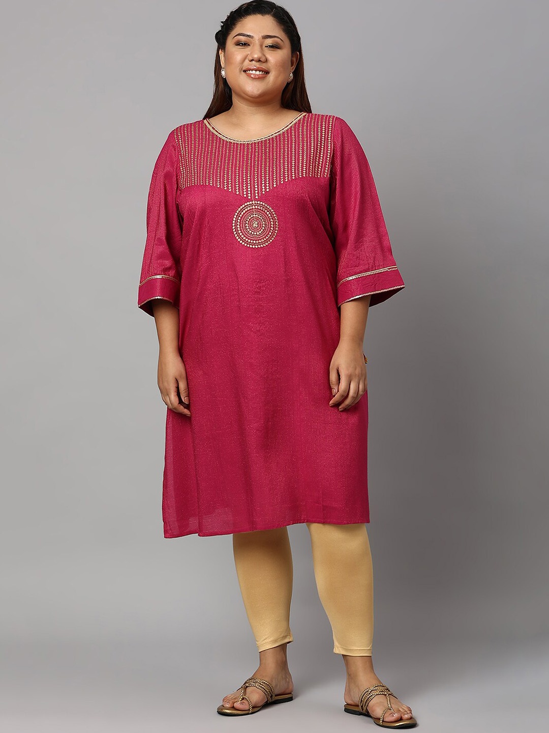 

AURELIA Women Red Yoke Design Straight Fit Kurta