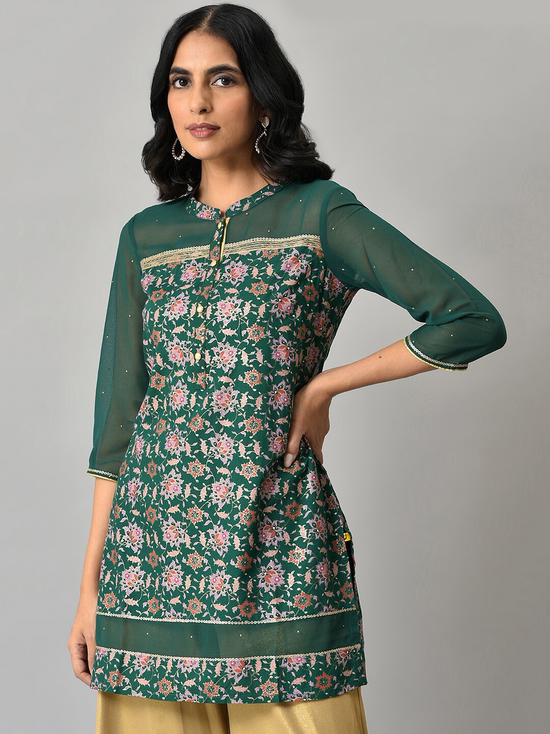 

AURELIA Festive Floral Print Kurta, Green