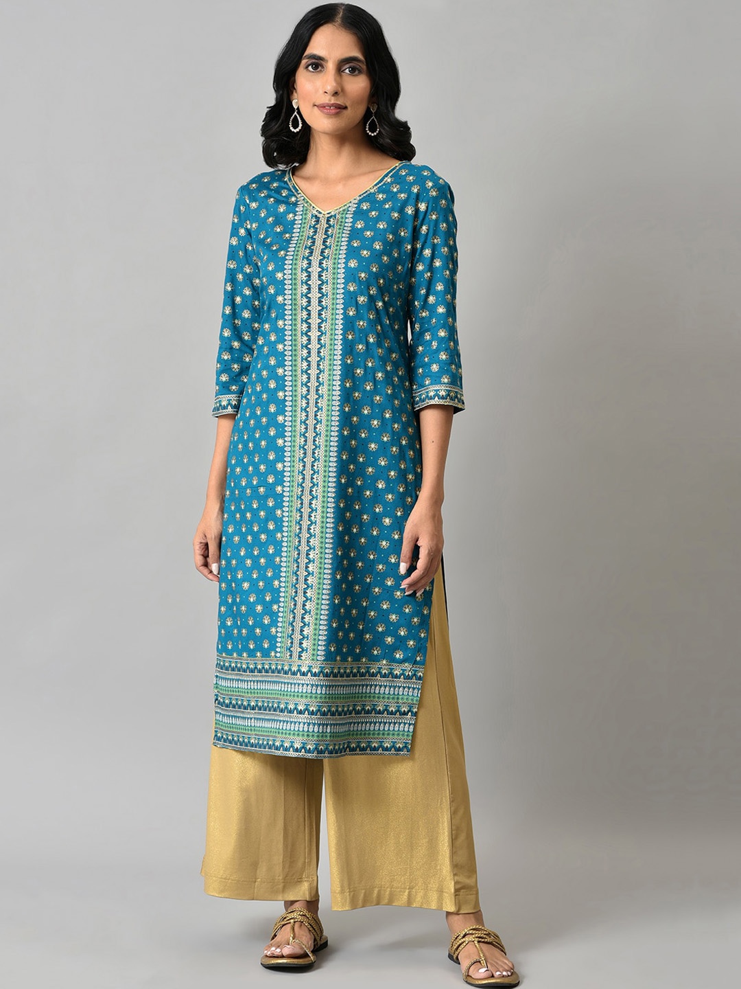 

AURELIA Women Blue Ethnic Motifs Printed Straight Fit Kurta