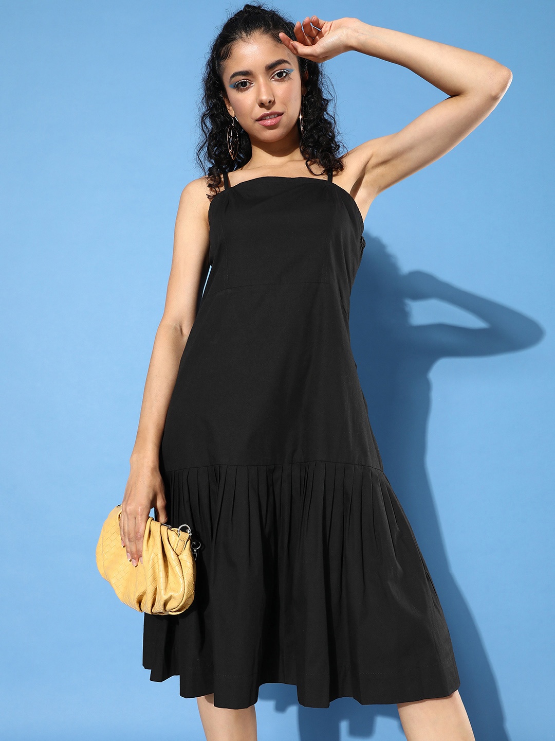 

The Roadster Lifestyle Co. Pure Cotton Jet Black Preppy College Cool Utility A-Line Dress