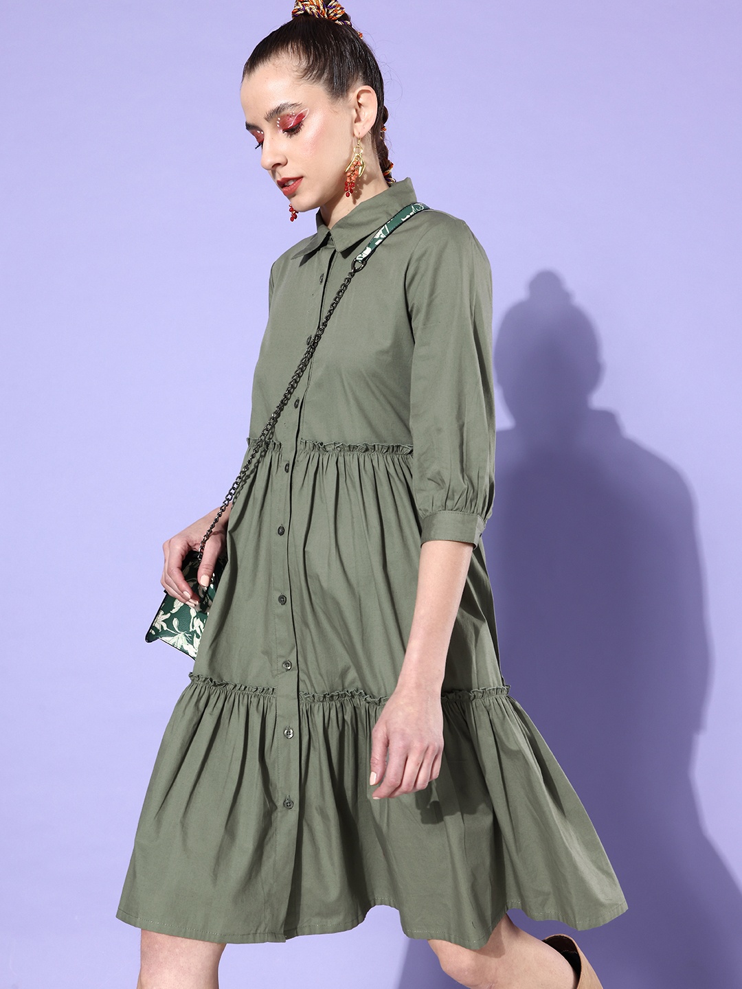 

The Roadster Lifestyle Co. Olive Green Pure Cotton Retro Optimism Craftcore A-Line Dress