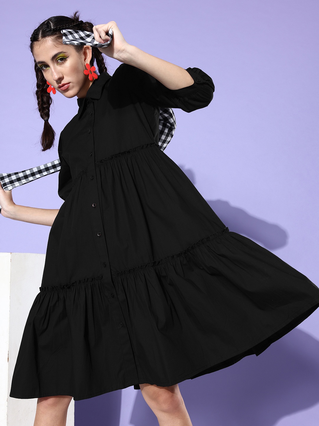 

The Roadster Lifestyle Co. Inky Black Pure Cotton Retro Optimism Craftcore A-Line Dress