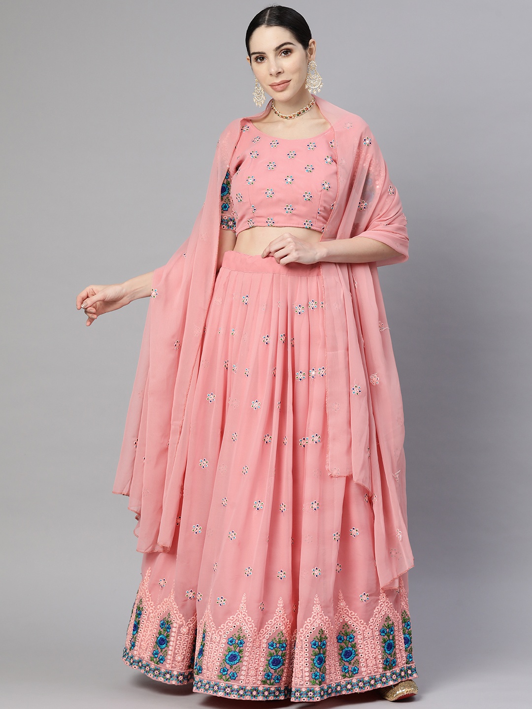 

Readiprint Fashions Mauve Embroidered Thread Work Unstitched Lehenga & Blouse With Dupatta