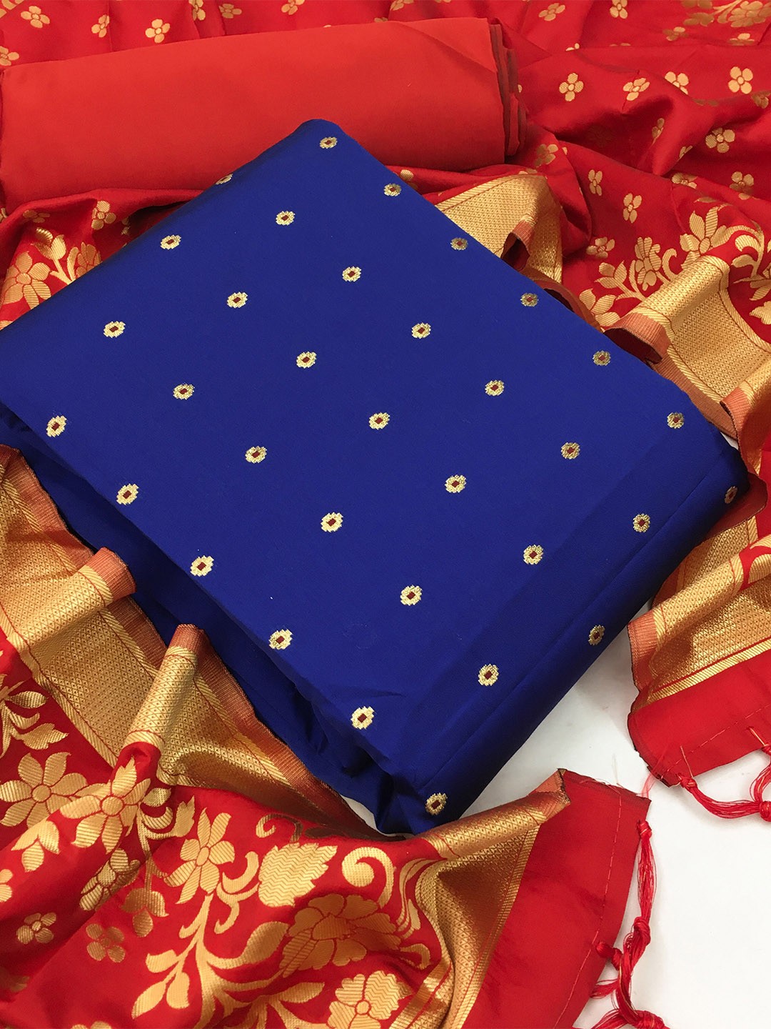 

KALINI Women Blue & Red Unstitched Dress Material