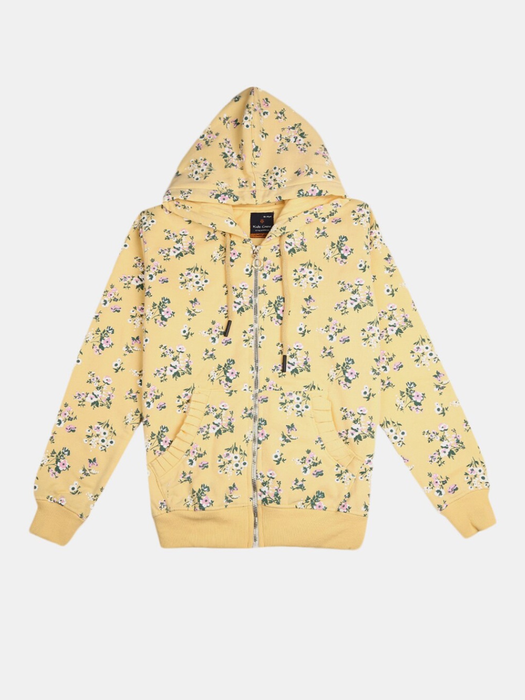 

V-Mart Girls Yellow & Green Floral Printed Front Open Sweatshirt