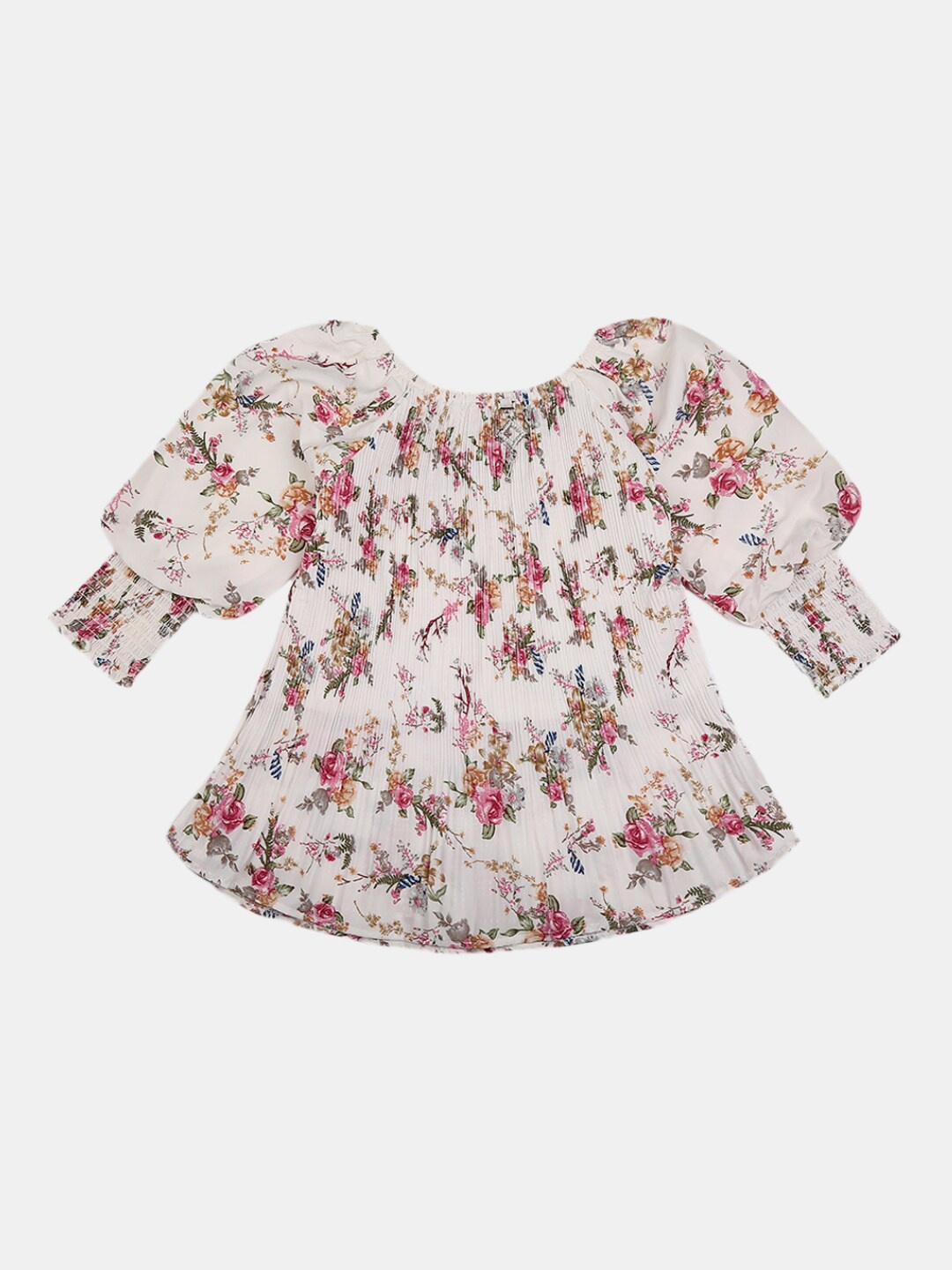 

V-Mart Girls White Pure Cotton Floral Print Top