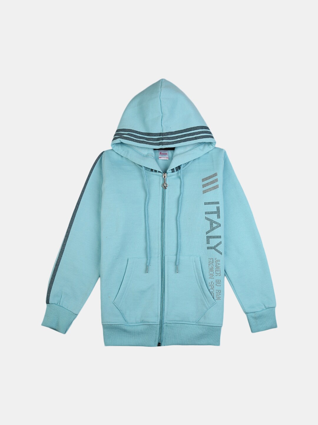 

V-Mart Girls Blue Printed Cotton Hooded Sweatshirt