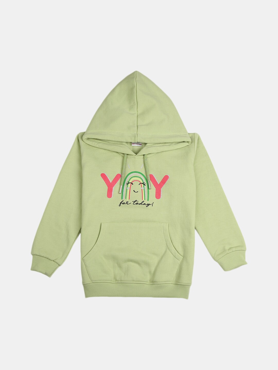 

V-Mart Girls Green Cotton Printed Hooded Sweatshirt