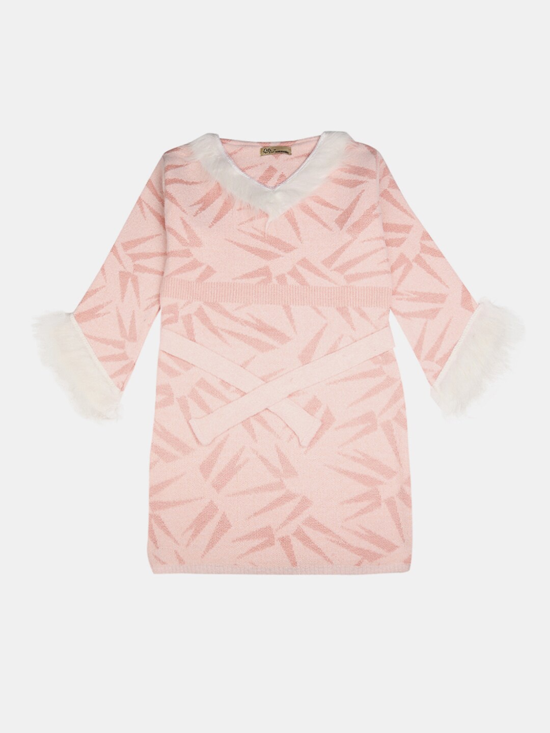 

V-Mart Pink Pure Cotton Geometric Print Longline Top
