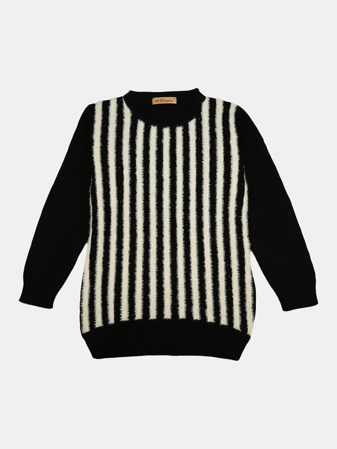 

V-Mart Girls Black Cotton Striped Sweatshirt