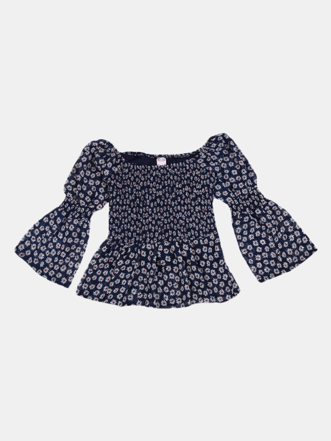 

V-Mart Navy Blue Floral Print Peplum Top