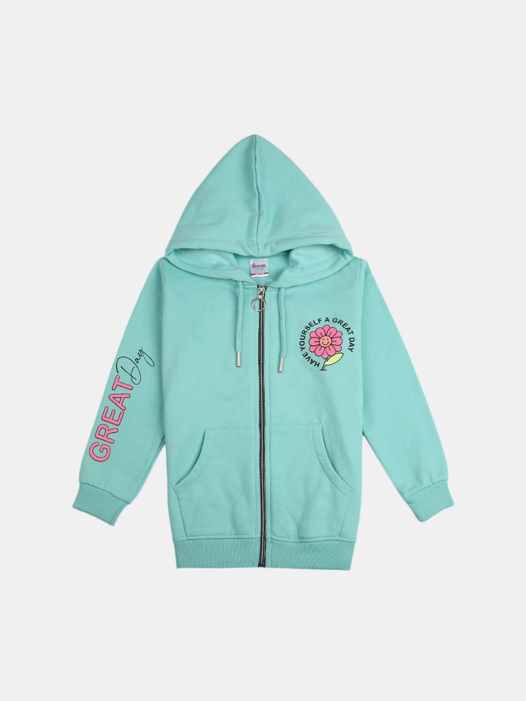 

V-Mart Girls Sea Green Cotton Hooded Sweatshirt