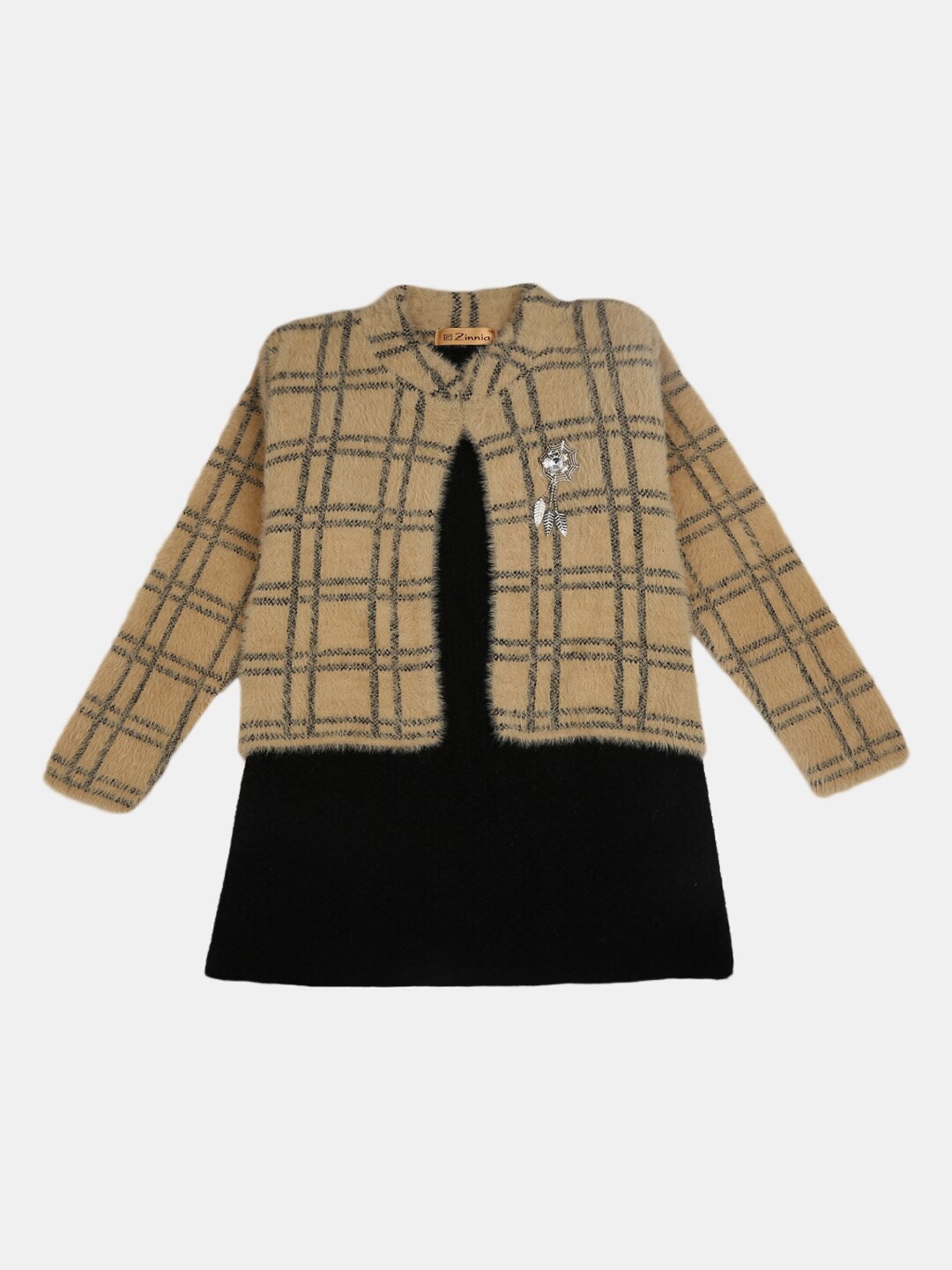 

V-Mart Beige Pure Cotton Checked Mandarin Collar Top