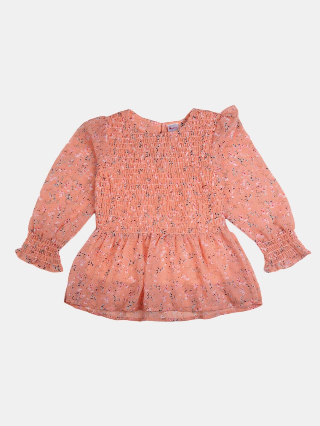 

V-Mart Peach-Coloured Pure Cotton Floral Print Peplum Top