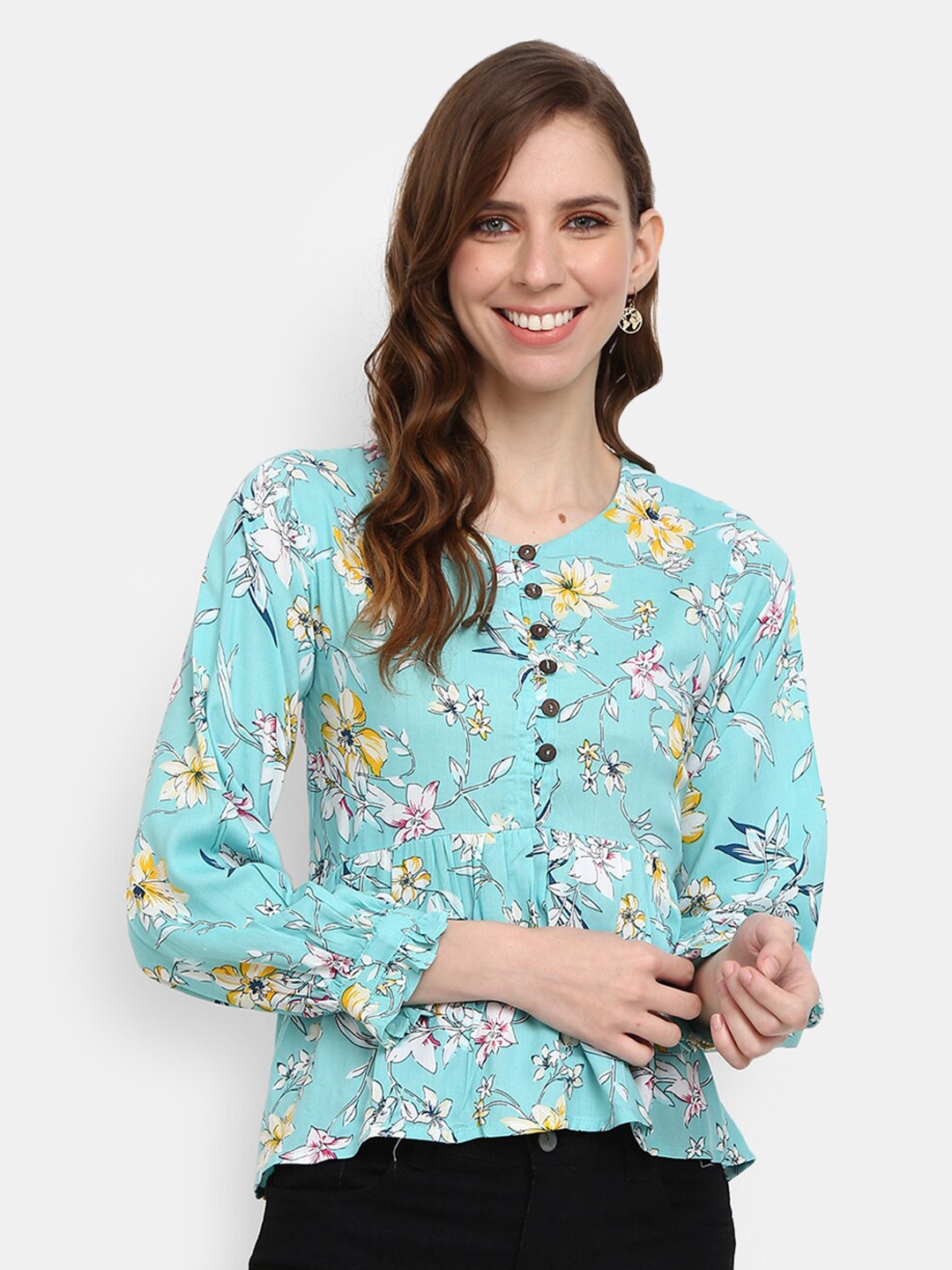 

V-Mart Women Sea Green Floral Print Chiffon Top