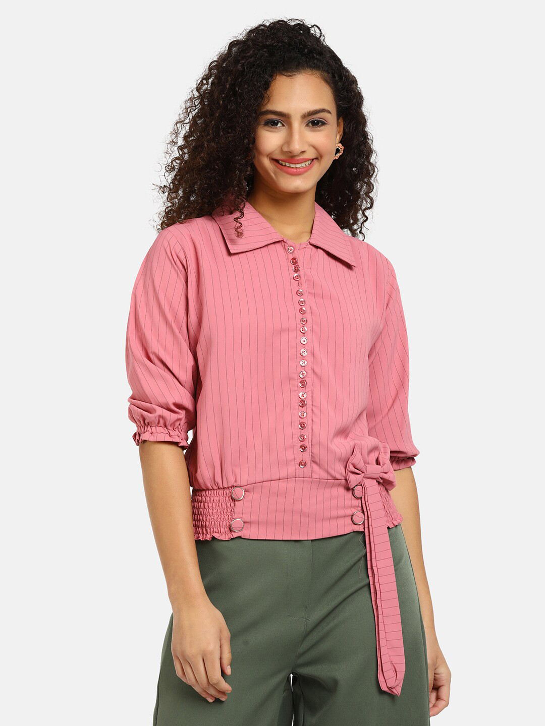 

V-Mart Fuchsia Striped Shirt Style Top