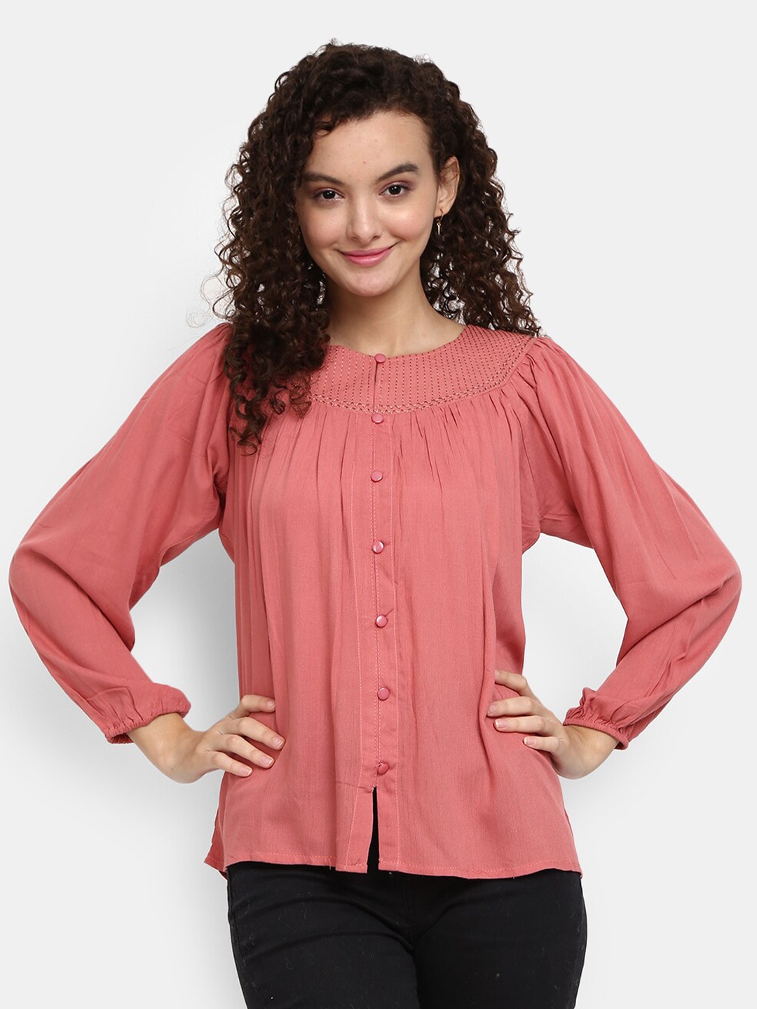 

V-Mart Peach-Coloured Solid Georgette Top