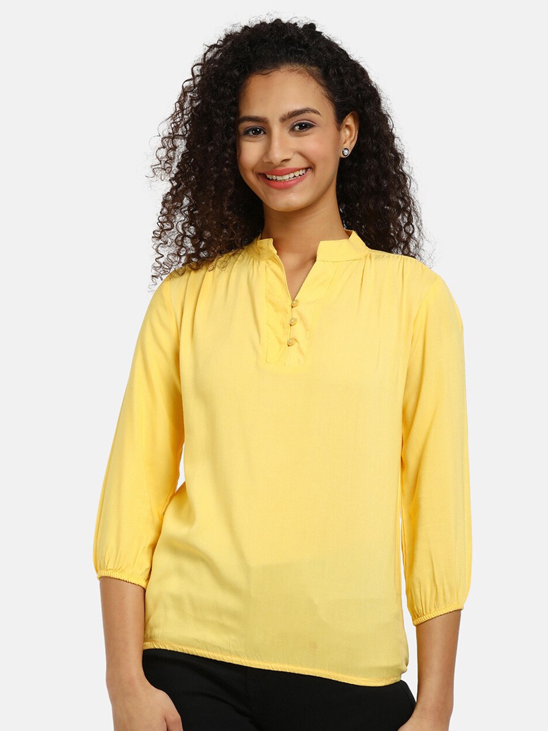 

V-Mart Yellow Mandarin Collar Chiffon Top